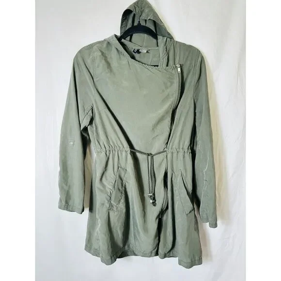 Divided Women's Khaki Green Lightweight Jacket Hooded Asymmetrical Zipper SZ 6 - Picture 2 of 4